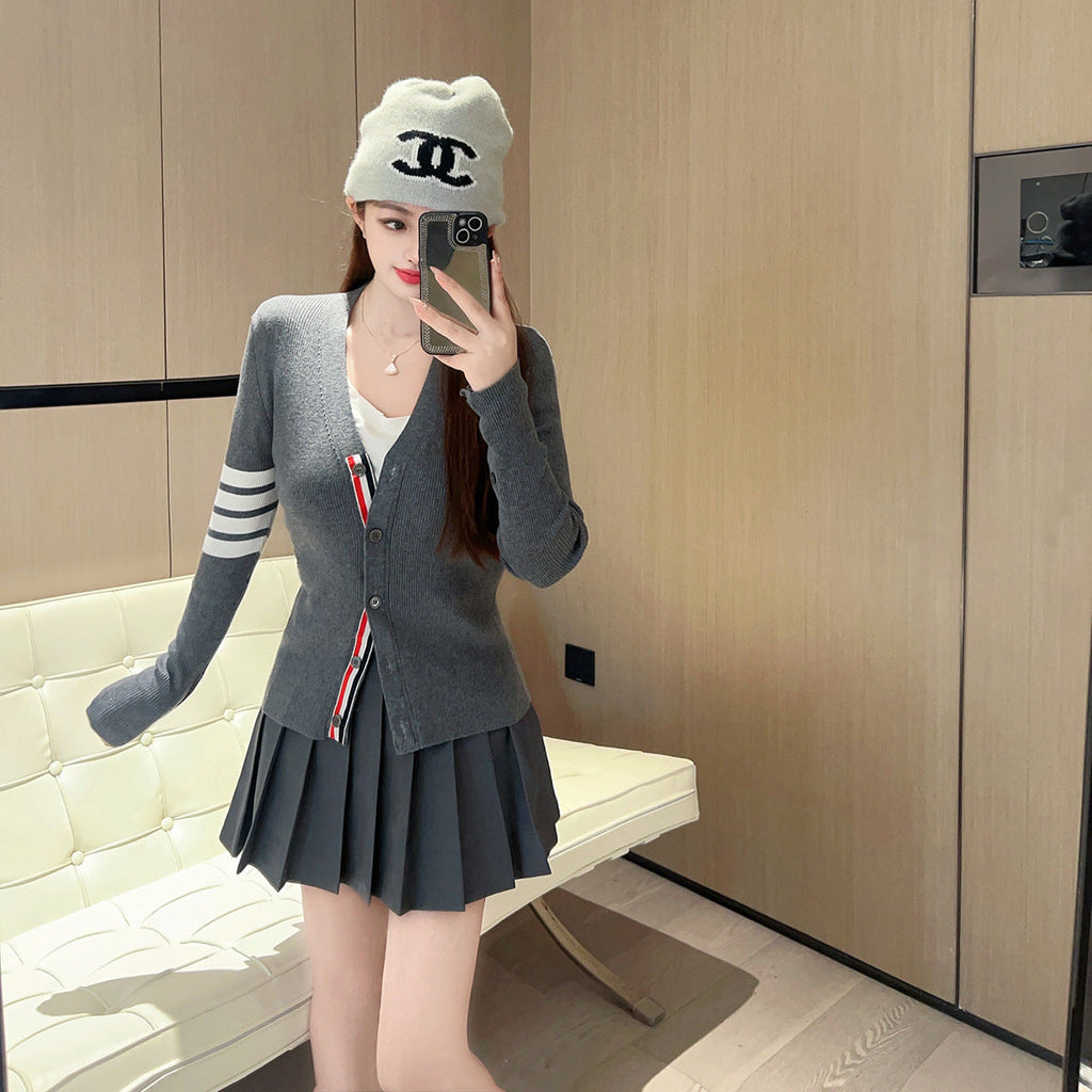Thom Browne Women's Classic Four-Bar V-Neck Cardigan