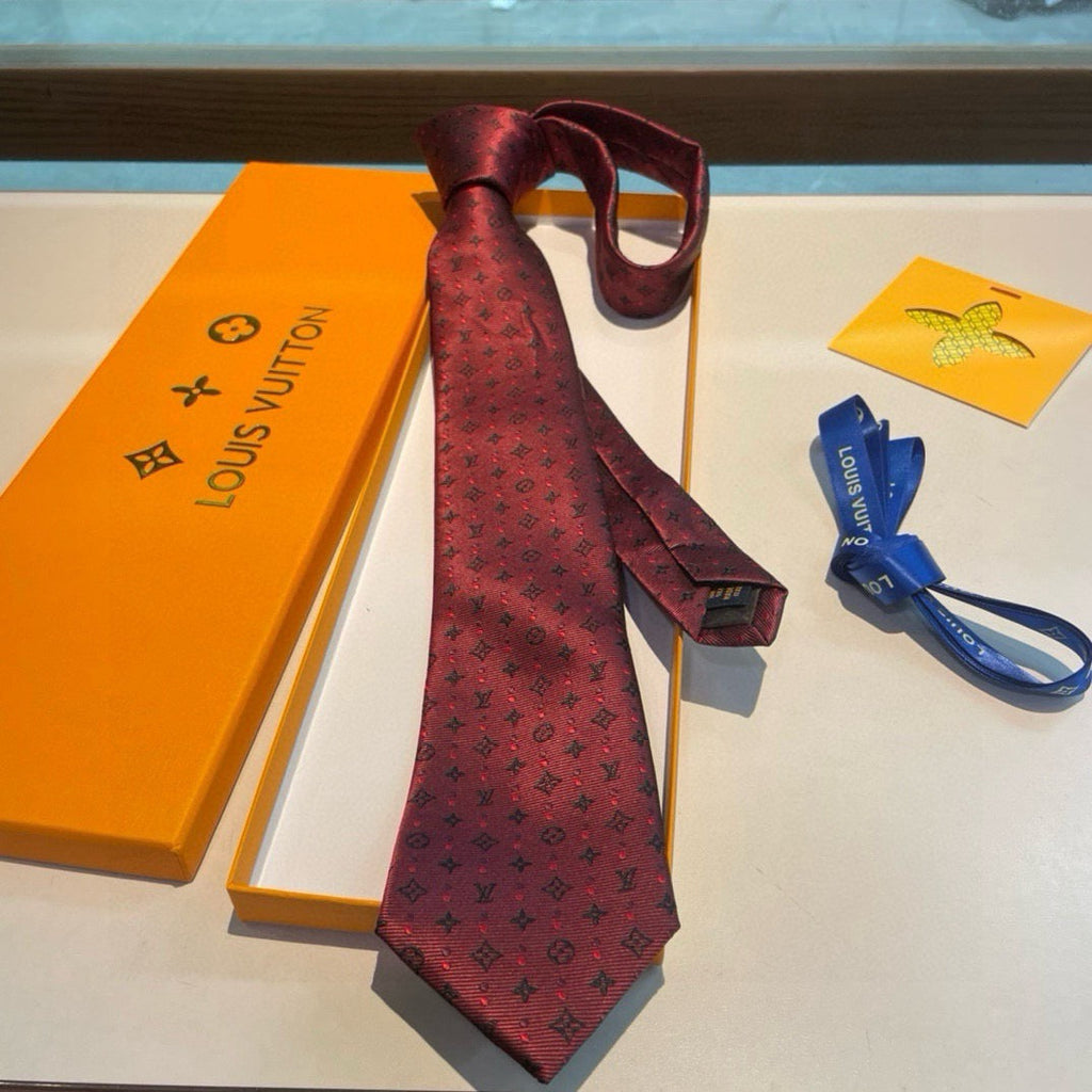 Louis Vuitton Style Men's Monogram Jacquard Silk Tie