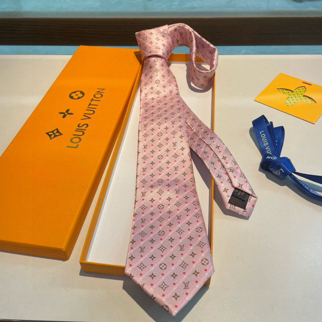 Louis Vuitton Style Men's Monogram Jacquard Silk Tie