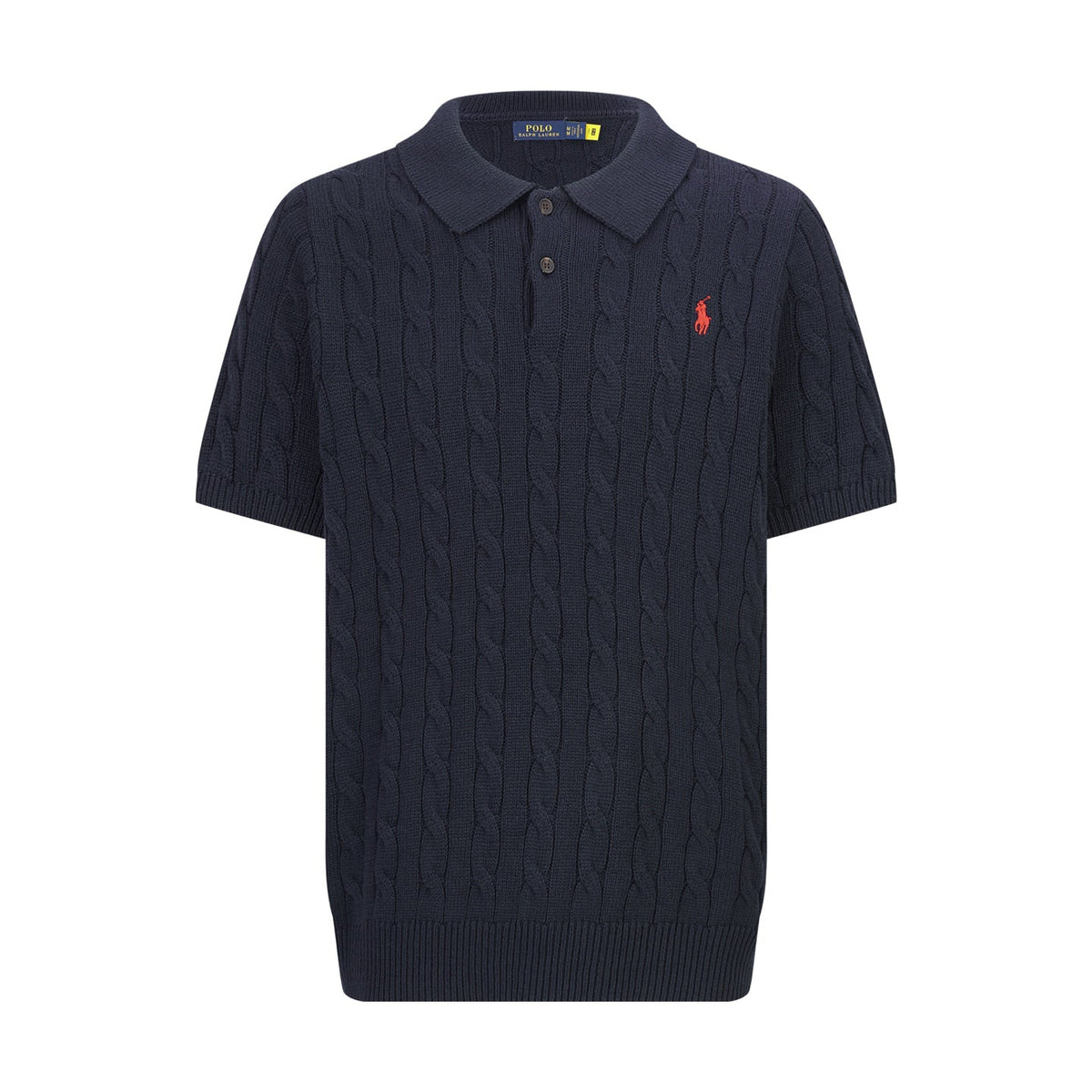 Polo Ralph Lauren Men’s Cable‑Knit Short‑Sleeve Polo Shirt With Navy Pony Embroidery