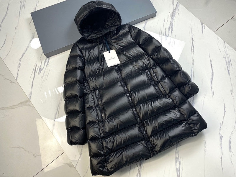 Moncler Long Hooded Down Coat — Black