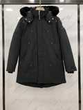 Moose Knuckles Men's Long Down Parka — Black Fur Hood — Black