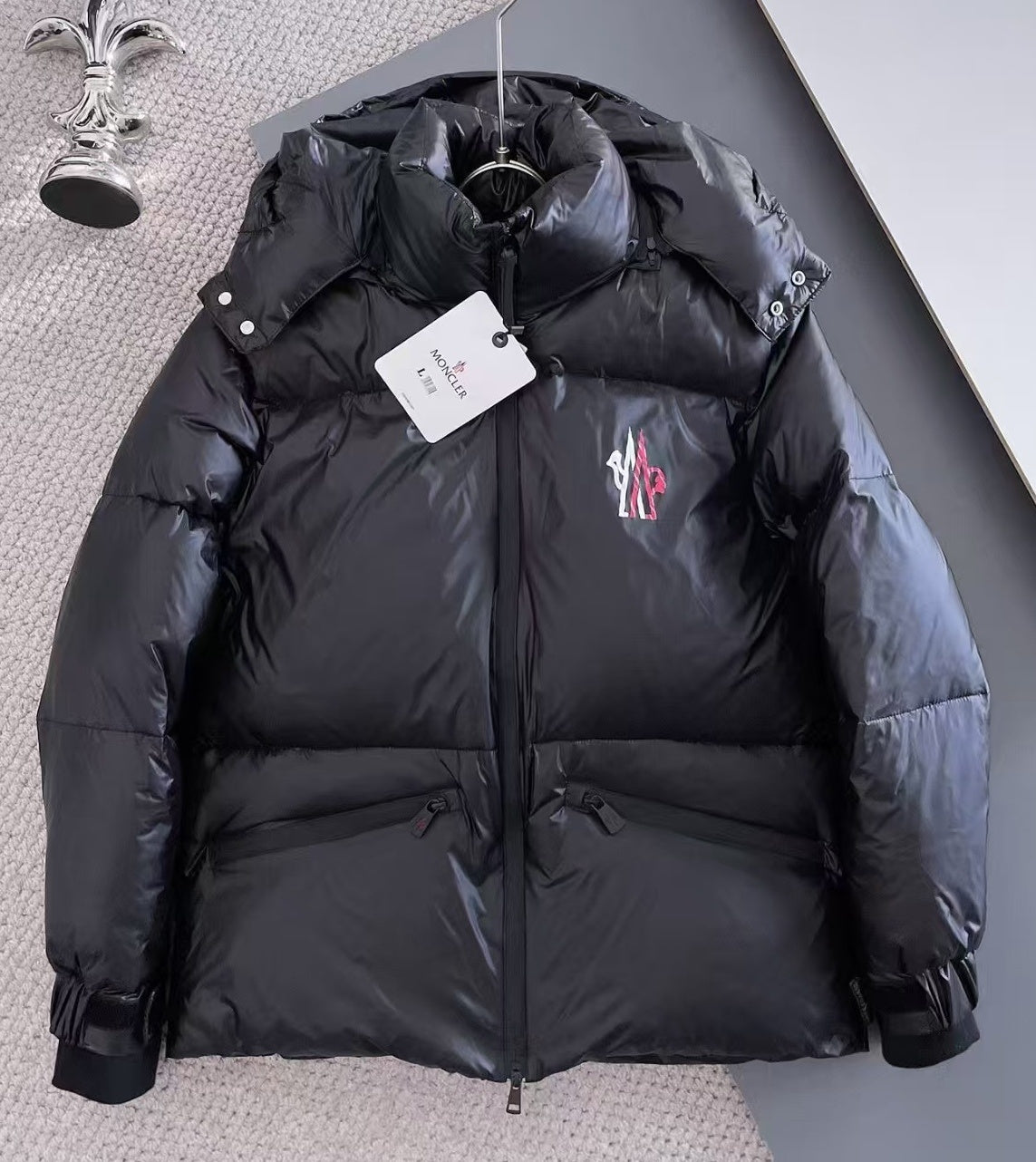 Moncler Matt Black Edition Stand Collar Hooded Down Jacket