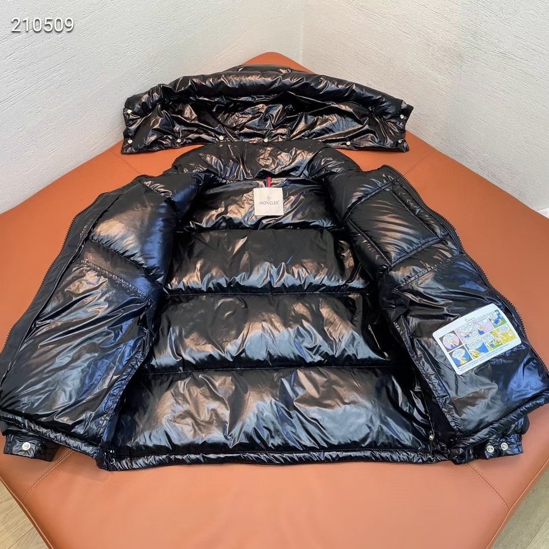 Moncler Maya Down Jacket — Tricolour Zip Stripe — Black