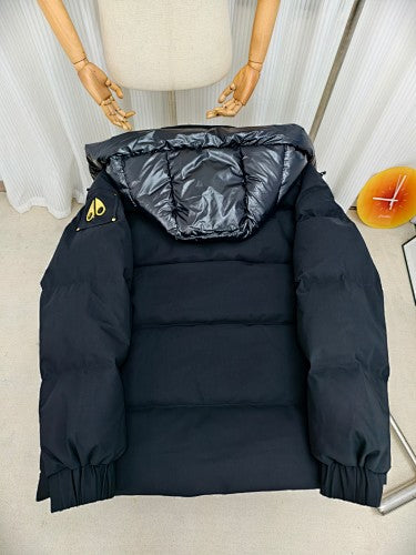 Moose Knuckles Two-Tone Down Jacket — Wool Body & Gloss Hood — Black