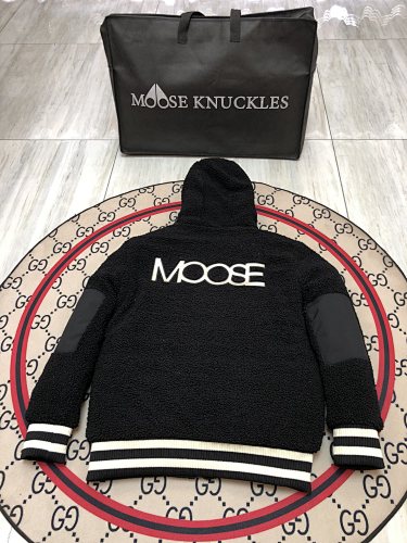 Moose Knuckles Sherpa Hoodie Jacket — MOOSE Back Text — Black
