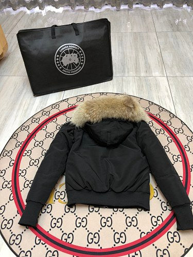 Canada Goose Women's Savona Bomber Down Jacket — Fur Hood — Black & White