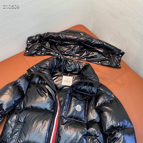 Moncler Maya Down Jacket — Tricolour Zip Stripe — Black