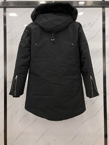 Moose Knuckles Men's Long Down Parka — Black Fur Hood — Black