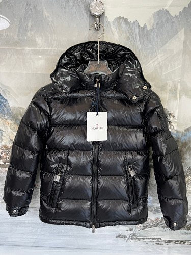 Moncler Kids Hooded Down Jacket — Black & Cream