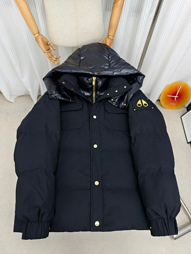 Moose Knuckles Two-Tone Down Jacket — Wool Body & Gloss Hood — Black