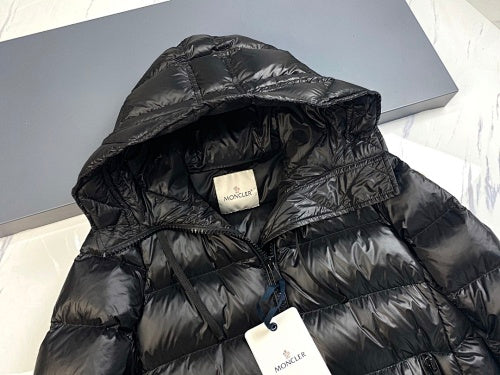 Moncler Long Hooded Down Coat — Black