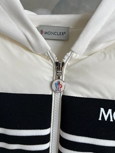 Moncler Hooded Knit Hybrid Down Jacket — White