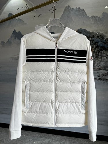 Moncler Hooded Knit Hybrid Down Jacket — White