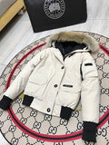 Canada Goose Women's Savona Bomber Down Jacket — Fur Hood — Black & White
