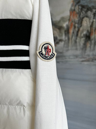 Moncler Hooded Knit Hybrid Down Jacket — White