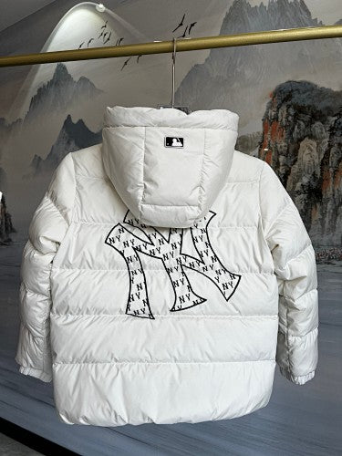 MLB New York Yankees Kids Hooded Down Jacket — Oversized NY Back Logo — Cream
