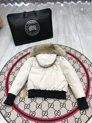 Canada Goose Women's Savona Bomber Down Jacket — Fur Hood — Black & White