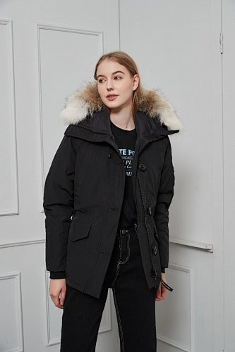 Canada Goose Women's Montebello Parka — Fur Hood — Navy, Red & Black
