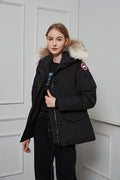 Canada Goose Women's Montebello Parka — Fur Hood — Navy, Red & Black