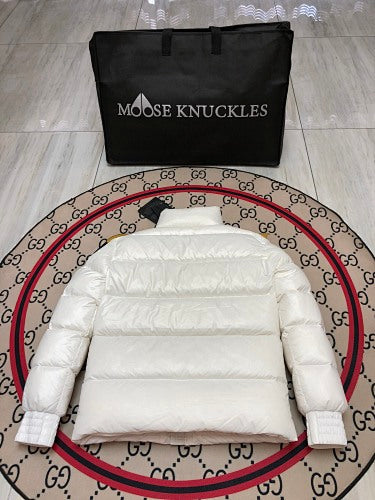 Moose Knuckles Couples Matching Puffer Jacket — Gold Zip — Black & White
