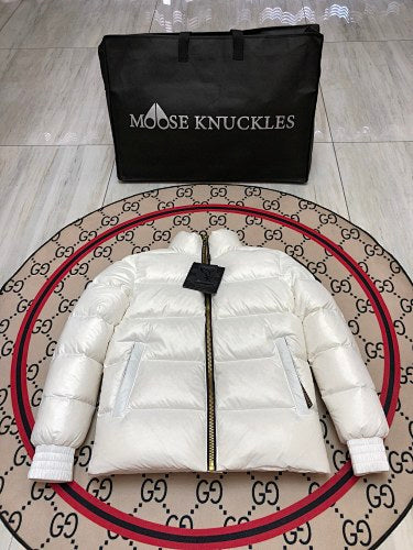 Moose Knuckles Couples Matching Puffer Jacket — Gold Zip — Black & White