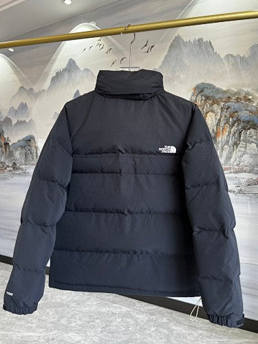The North Face Nuptse Down Jacket — Oversized Wordmark — Black & White/Grey