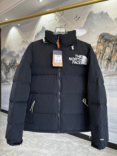 The North Face Nuptse Down Jacket — Oversized Wordmark — Black & White/Grey