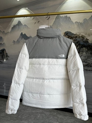 The North Face Nuptse Down Jacket — Oversized Wordmark — Black & White/Grey