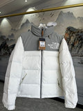 The North Face Nuptse Down Jacket — Oversized Wordmark — Black & White/Grey