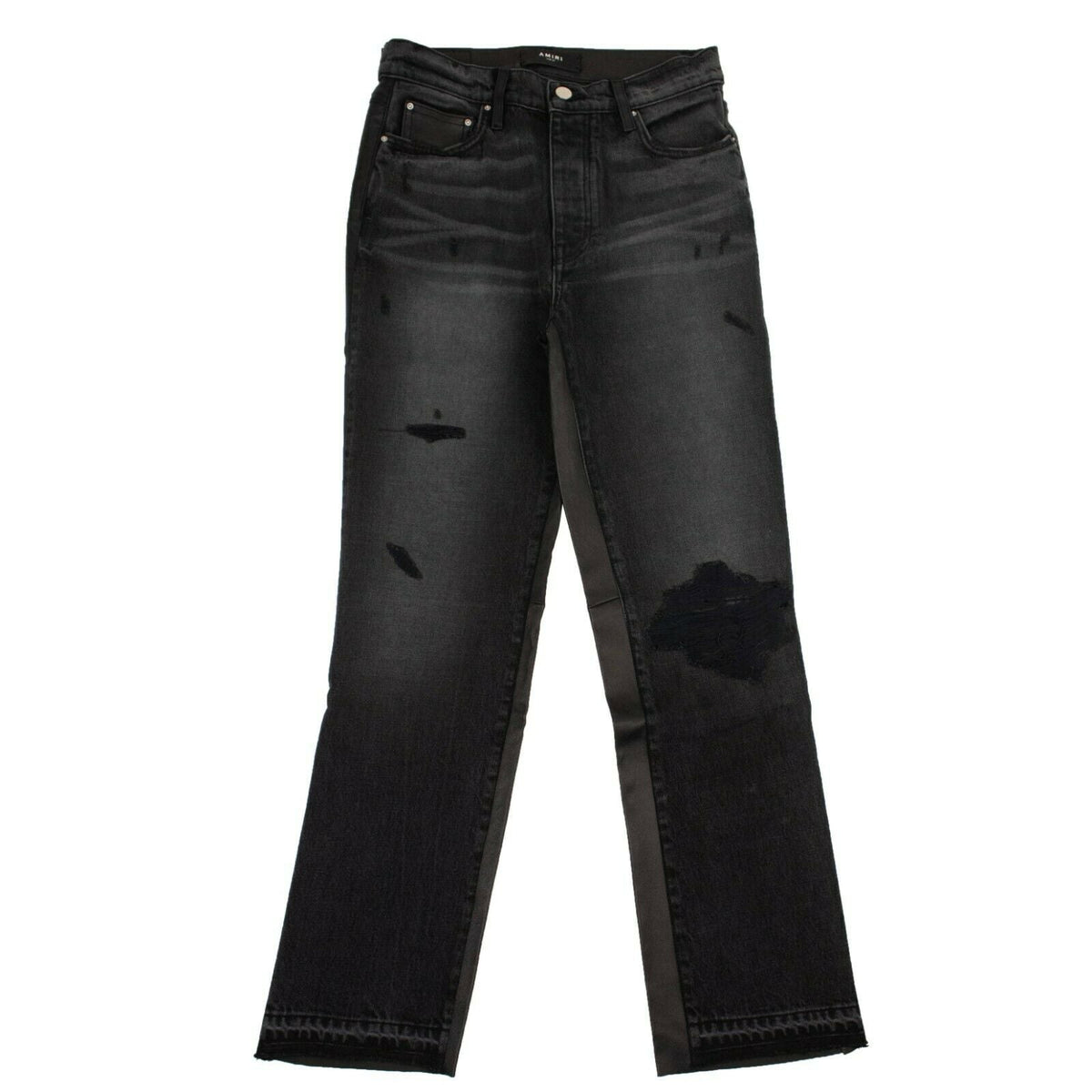 Amiri Crop Straight Lthr Denim Pants - Black