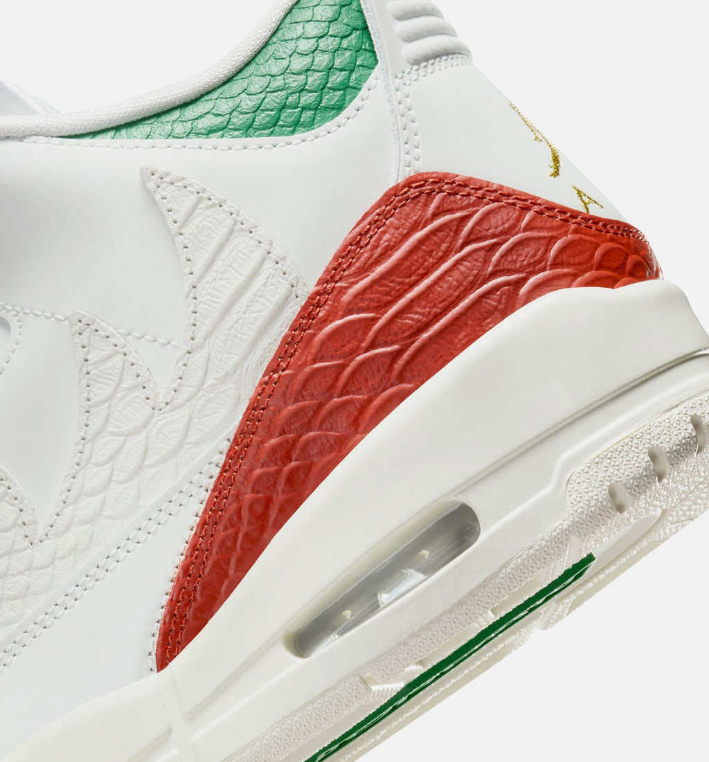 Air Jordan 3 Retro El Vuelo Men's Sneakers - Summit White / Pine Green / Dragon Red / Metallic Gold