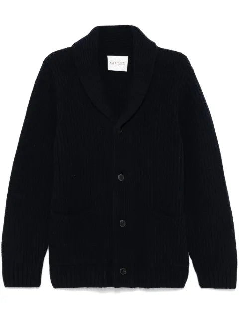 Closed ribbed-knit shawl-collar cardigan