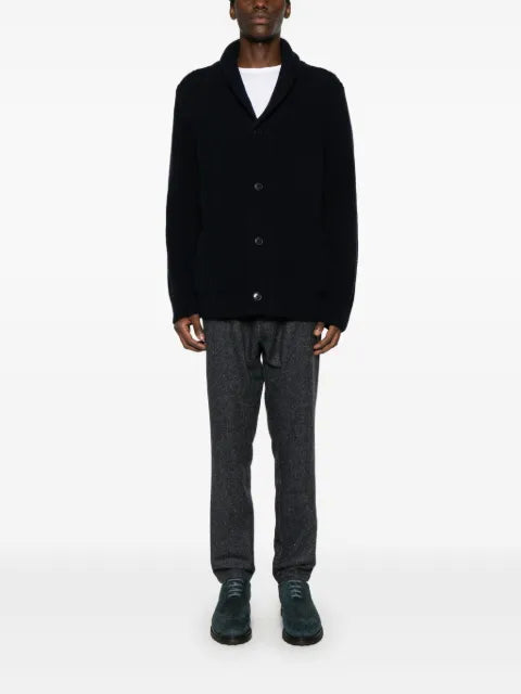 Closed ribbed-knit shawl-collar cardigan