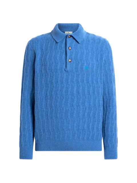 ETRO polo-style sweater in cashmere with wavy-motif