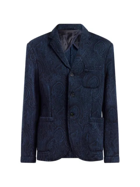 ETRO single-breasted wool-blend jacquard jacket with arnica-motif