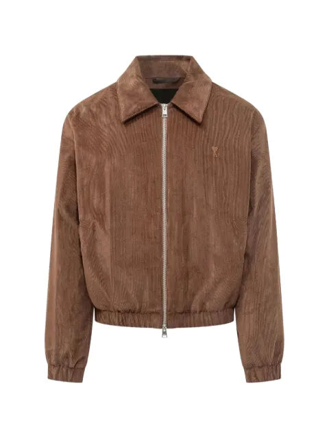 AMI Paris brown corduroy cotton padded jacket with Ami de Coeur