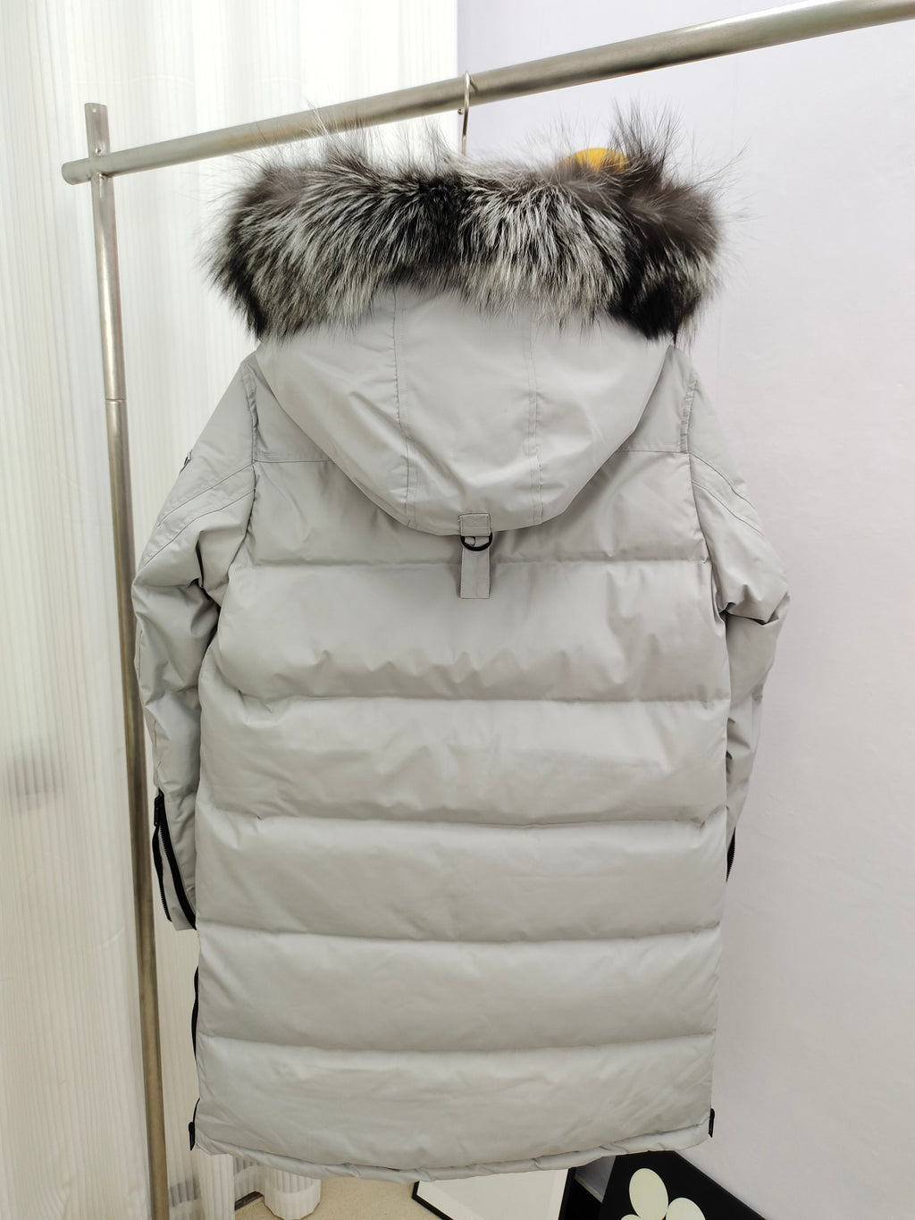 Moose Knuckles Women's Long Down Parka with Fur-Trimmed Hood — Black & White