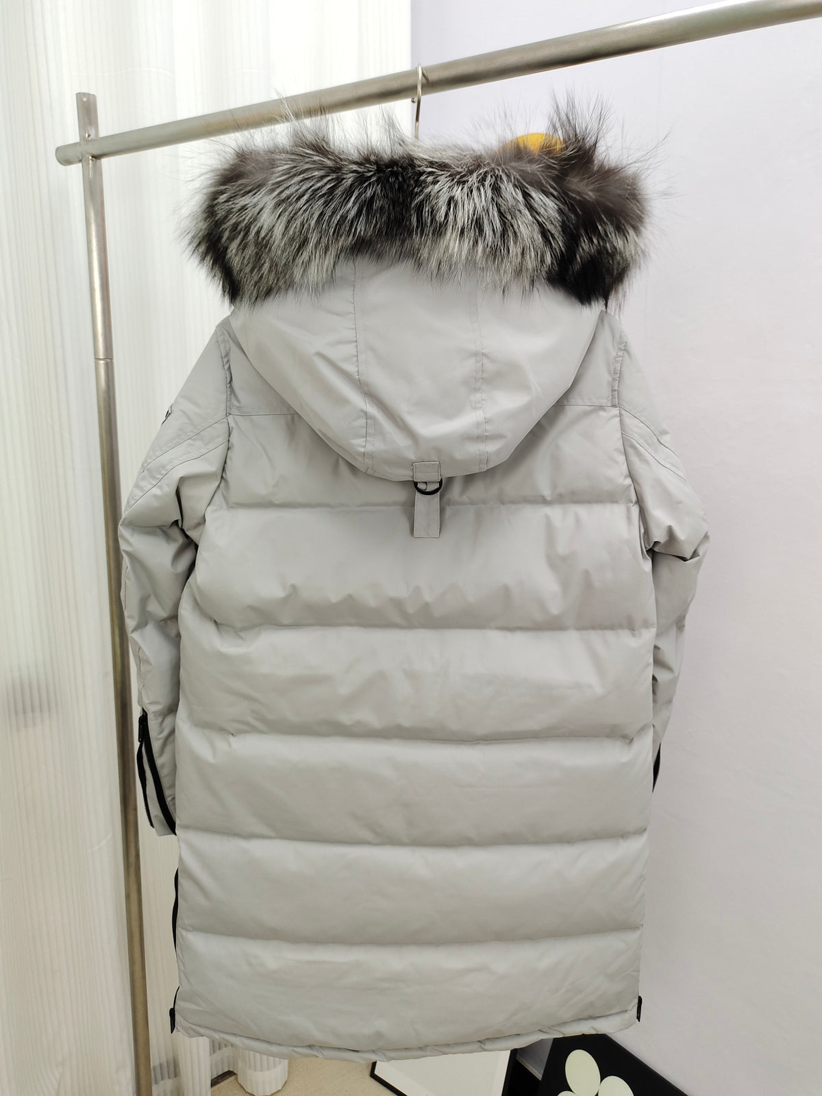 Moose Knuckles Women's Long Down Parka with Fur-Trimmed Hood — Black & White