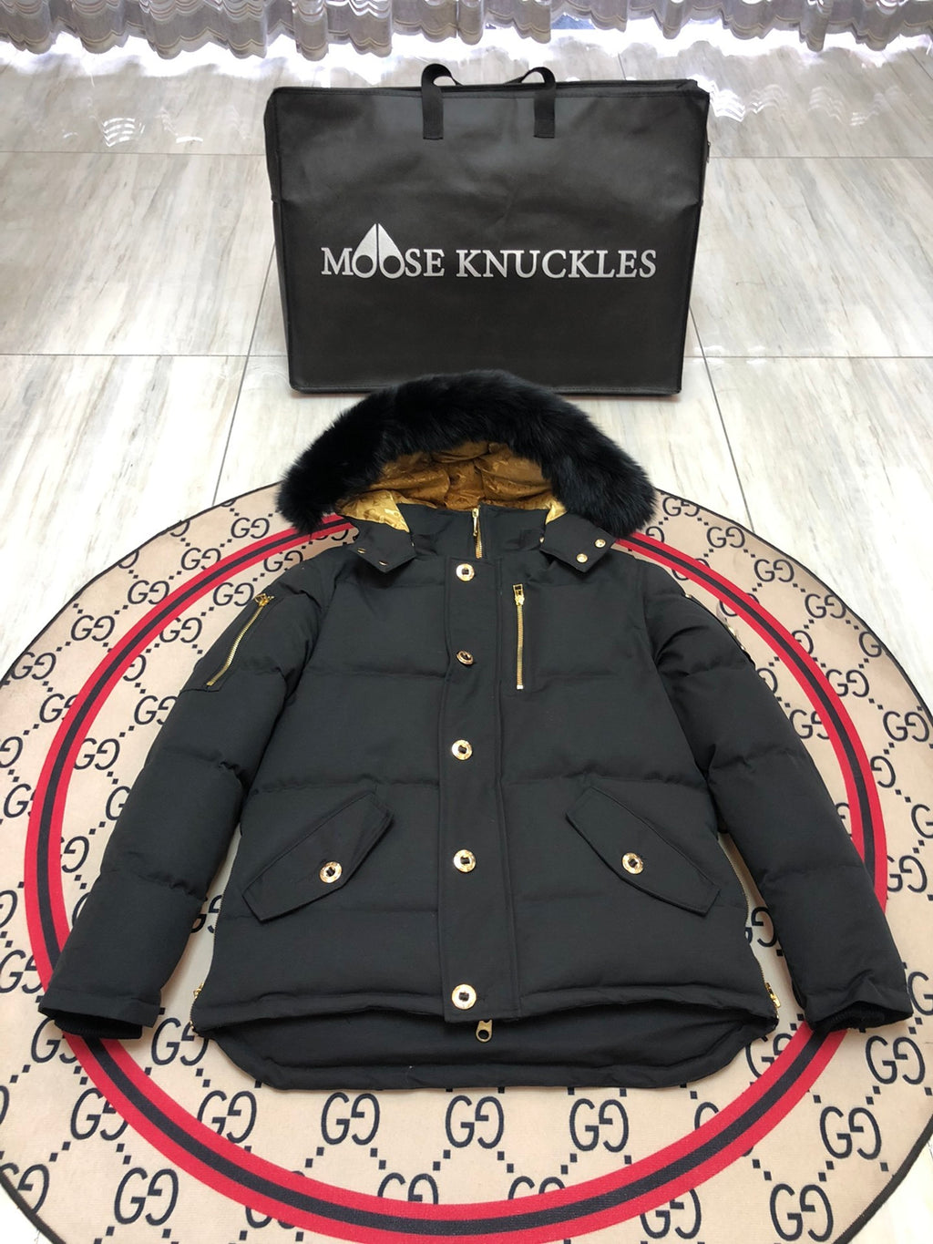 Moose Knuckles Men's Fur-Trim Snap-Front Down Jacket