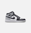 Air Jordan 1 Mid Grade School Lifestyle Shoes - White Light Smoke Grey Black