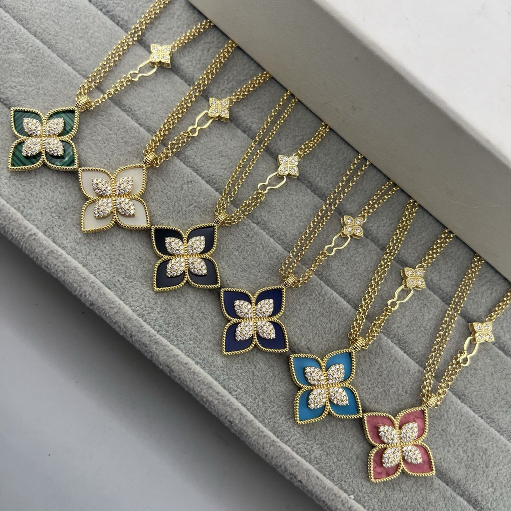 Roberto Coin Style Four-Leaf Clover Cubic Zirconia Necklace