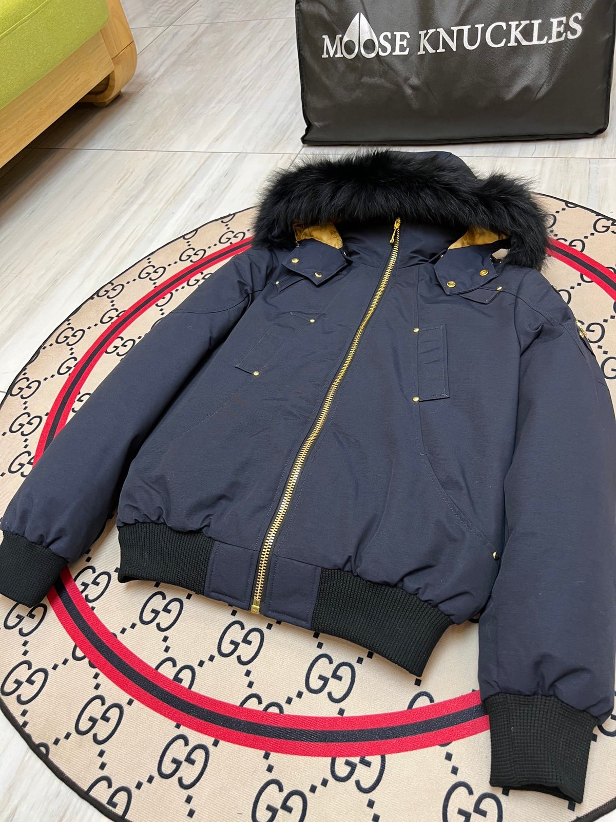 Moose Knuckles Men's Hooded Down Bomber Jacket