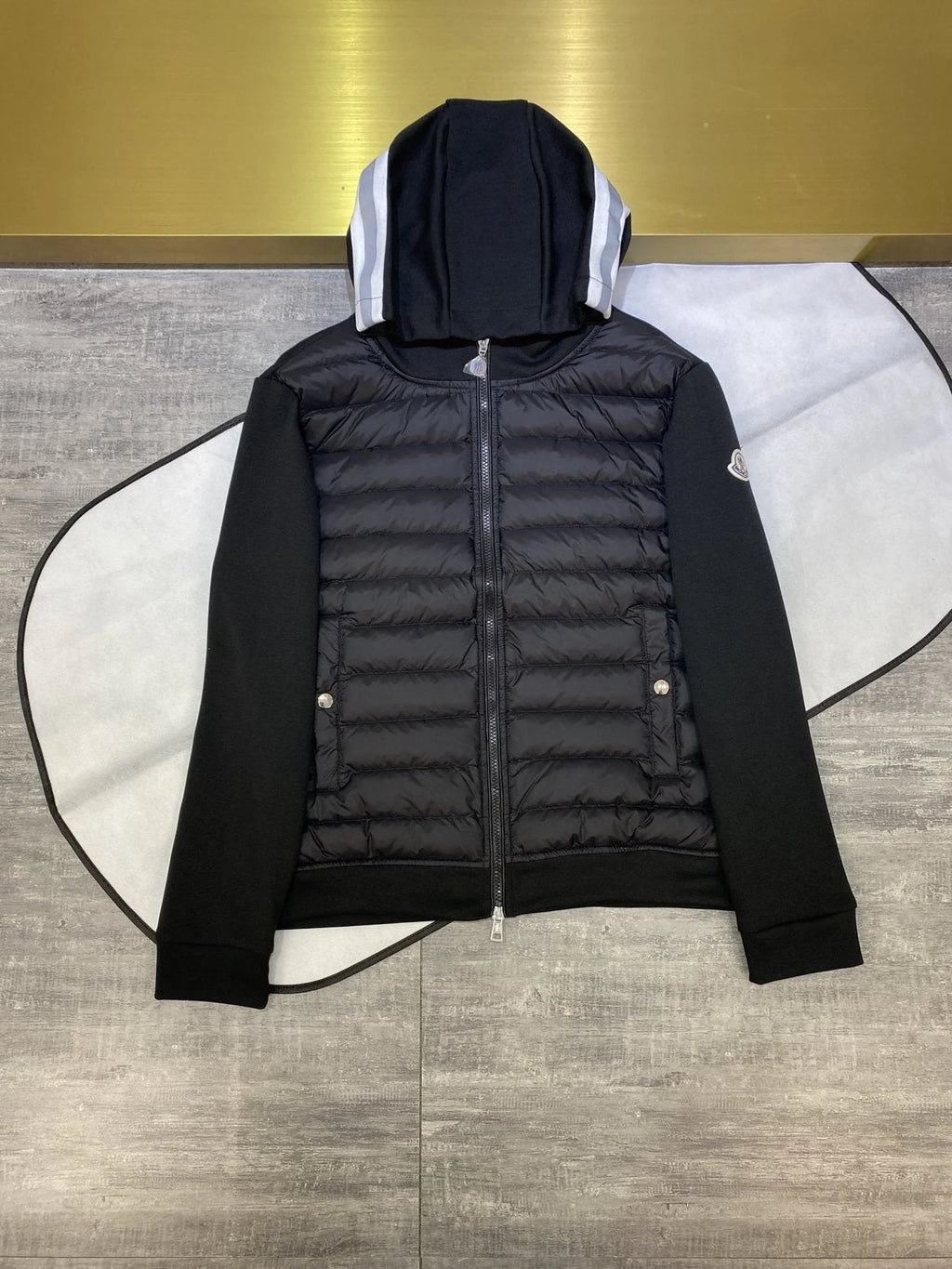 Moncler Hybrid Cardigan Down Jacket — Quilted Front & Knit Sleeves