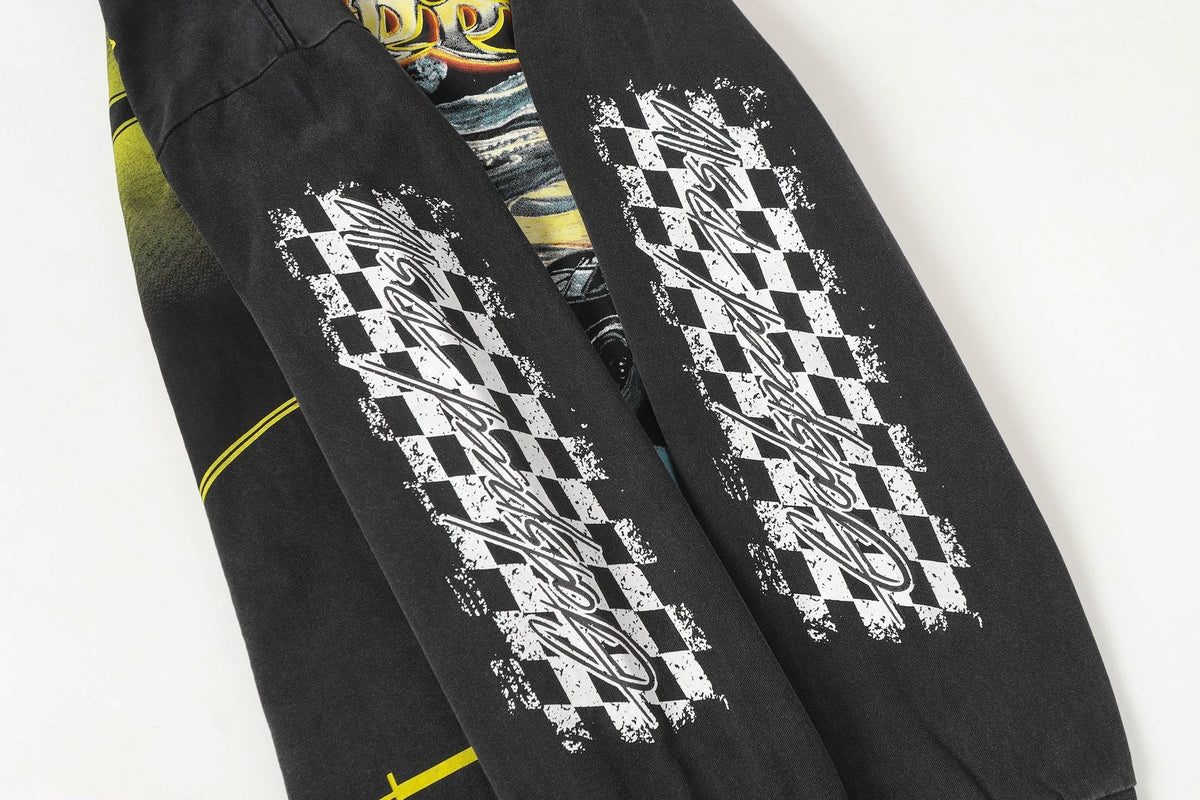 Godspeed Washed Black Racing Skull Long-Sleeve T-Shirt