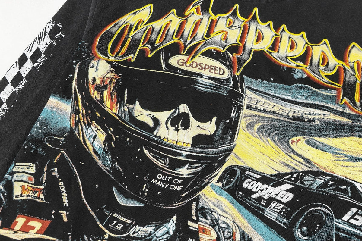 Godspeed Washed Black Racing Skull Long-Sleeve T-Shirt