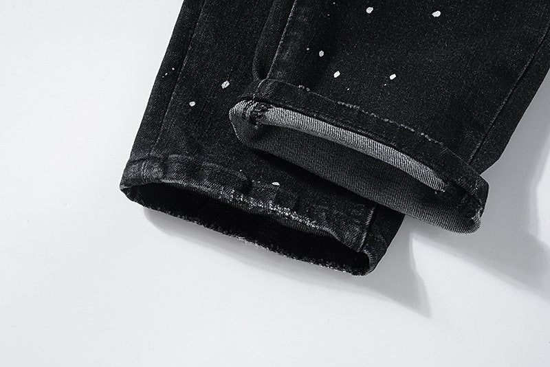 Purple Brand Black Distressed Paint-Splatter Jeans