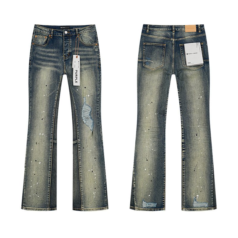 Purple Brand Blue Distressed Paint Splatter Jeans