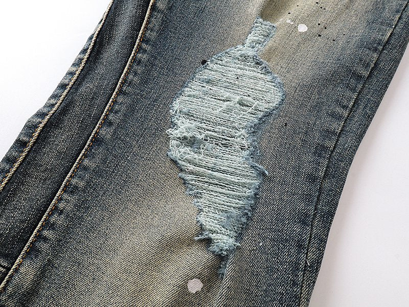 Purple Brand Blue Distressed Paint Splatter Jeans
