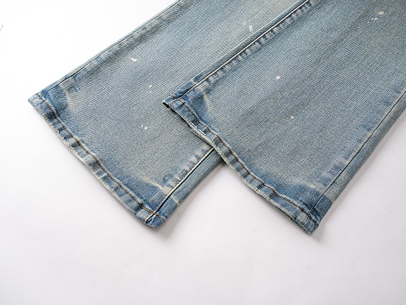 Purple Brand Light Blue Distressed Paint-Splatter Flared Jeans